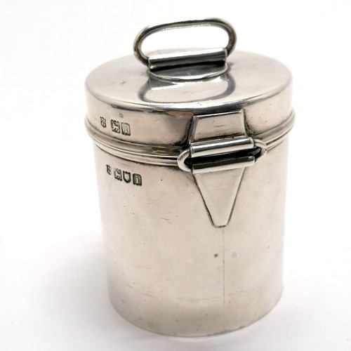 745 - 1905 silver hallmarked tiffin 'tin' cannister by Page, Keen & Page - 10cm total height & 214g