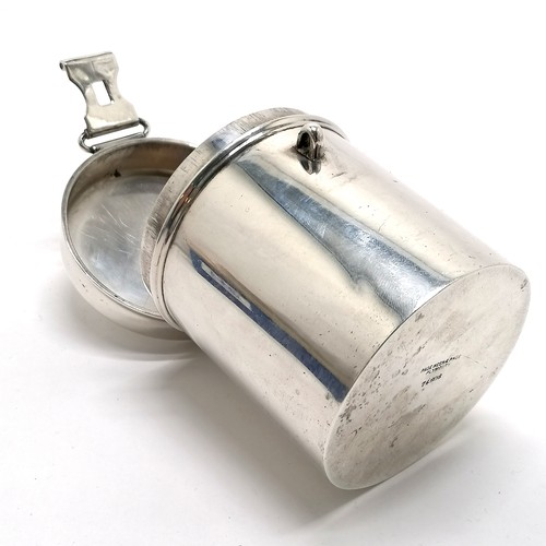 745 - 1905 silver hallmarked tiffin 'tin' cannister by Page, Keen & Page - 10cm total height & 214g