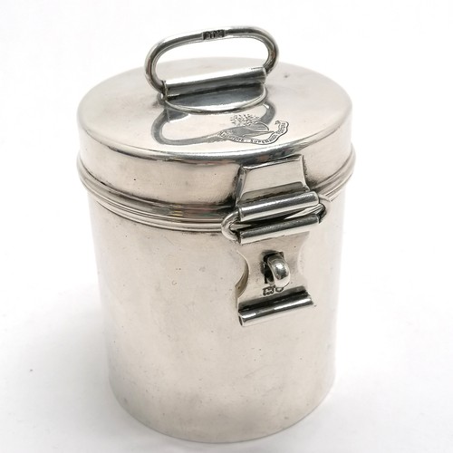 745 - 1905 silver hallmarked tiffin 'tin' cannister by Page, Keen & Page - 10cm total height & 214g