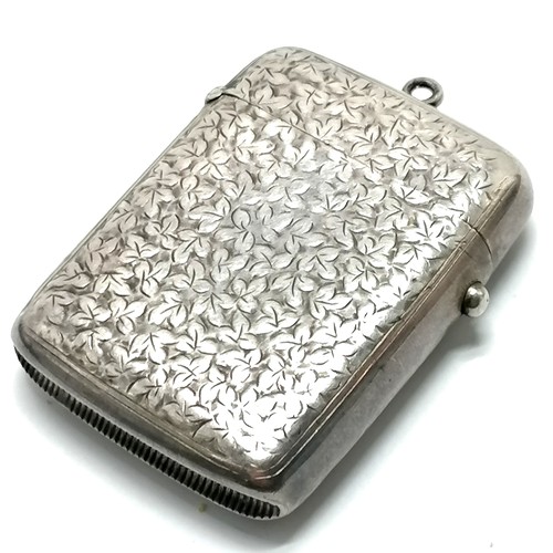 746 - 1893 silver vesta case with engraved detail (& push button sprung lid) by George Unite - 5.5cm x 4cm... 