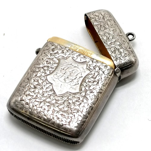 746 - 1893 silver vesta case with engraved detail (& push button sprung lid) by George Unite - 5.5cm x 4cm... 