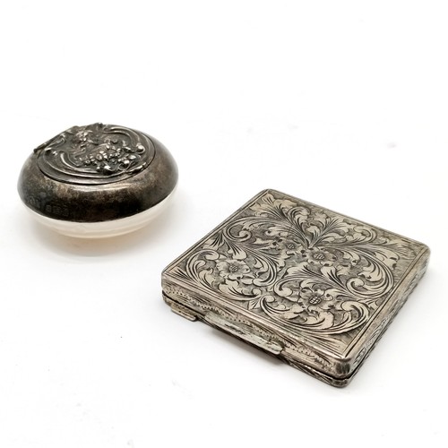 751 - Italian 800 silver powder compact with engraved detail and mirror (5.5cm square) t/w 1904 Art Nouvea... 