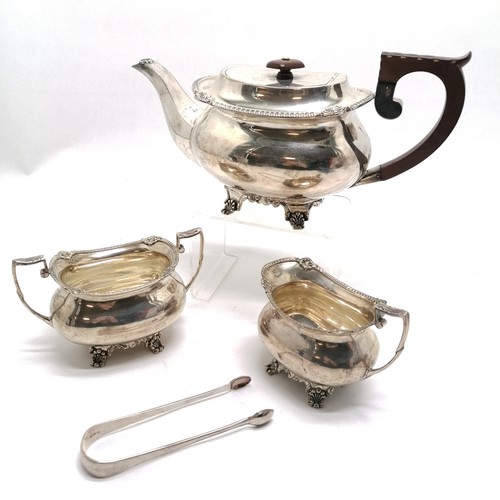 754 - 1931 silver teapot (16cm high), milk jug & sugar bowl by Charles S Green & Co Ltd t/w 1814 Georgian ... 