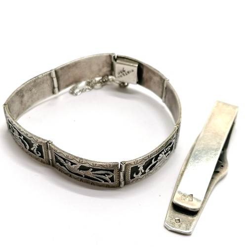 780 - Egyptian silver bracelet + money clip (6cm) - 34g total weight