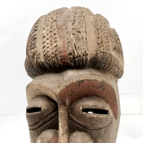 144 - African hand carved tribal mask with original paint detail 46cm X 23cm. s;oight losses