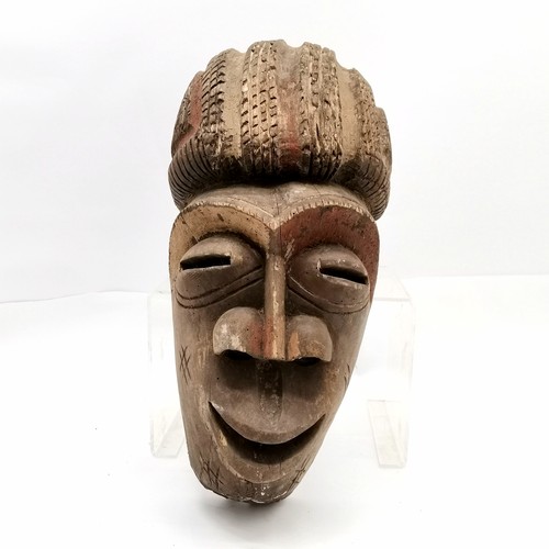 144 - African hand carved tribal mask with original paint detail 46cm X 23cm. s;oight losses