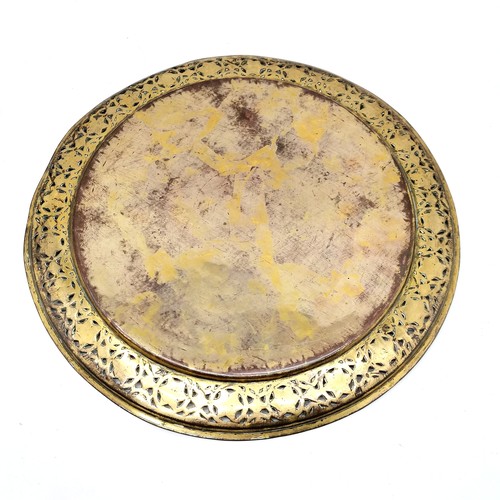 150 - Antique Eastern circular enamel tray with pierced & engraved border detail - 33.5cm diameter and has... 