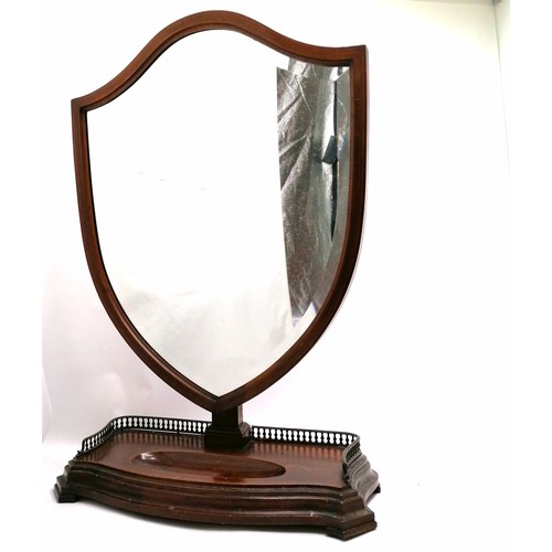 152 - Antique mahogany dressing table mirror with shield shaped bevel adjustable mirror and brass gallery ... 