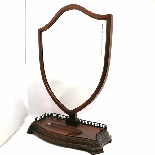 152 - Antique mahogany dressing table mirror with shield shaped bevel adjustable mirror and brass gallery ... 