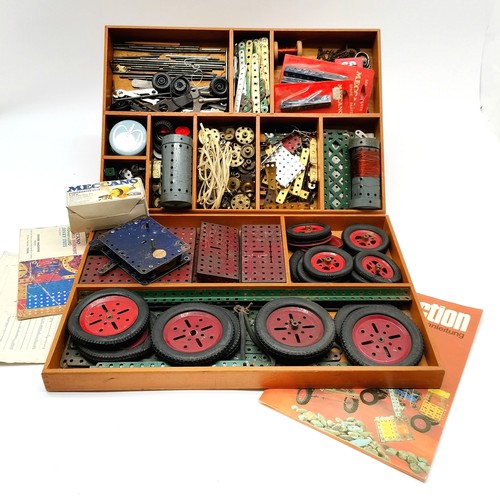 180 - 2 wooden trays of antique and later Meccano including boxed power drive unit- trays 49cm x 34cm x 5c... 