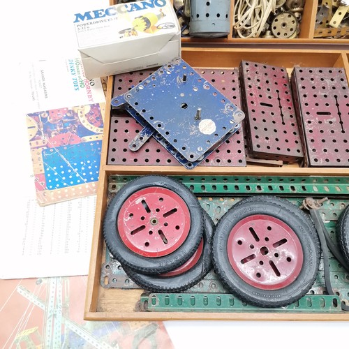 180 - 2 wooden trays of antique and later Meccano including boxed power drive unit- trays 49cm x 34cm x 5c... 