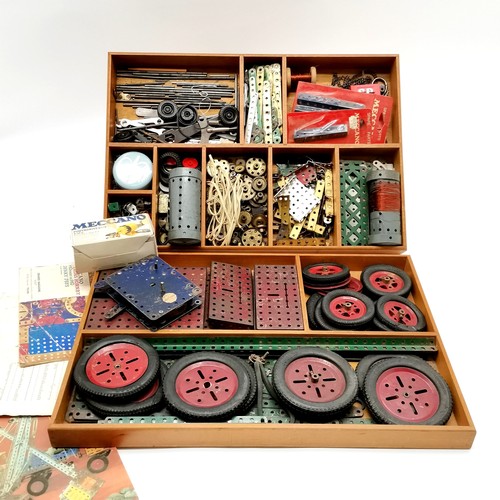 180 - 2 wooden trays of antique and later Meccano including boxed power drive unit- trays 49cm x 34cm x 5c... 