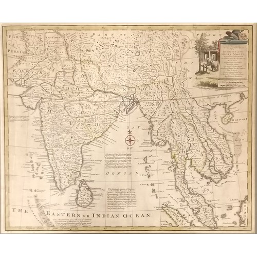 181 - Antique Emanuel Bowen (1694-1767) map of Eastern or Indian Ocean - frame 46.5cm x 54cm