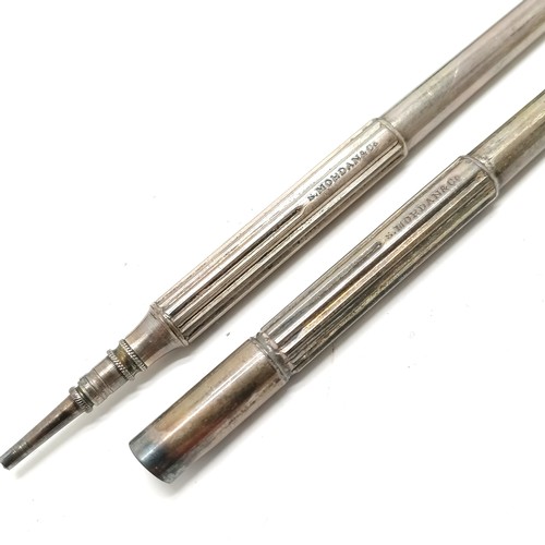 228 - Sampson Mordan & Co antique cased unmarked silver dip pen & propelling pencil set - box 22cm long & ... 