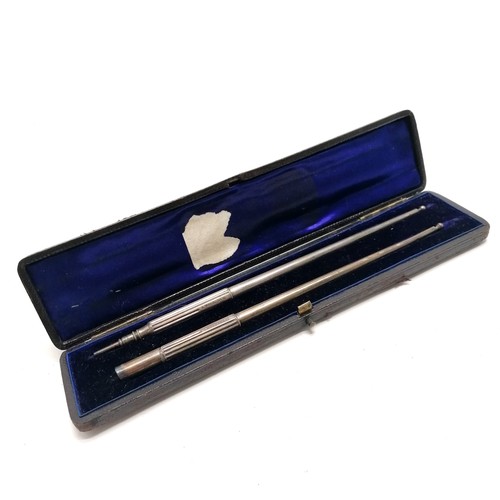 228 - Sampson Mordan & Co antique cased unmarked silver dip pen & propelling pencil set - box 22cm long & ... 