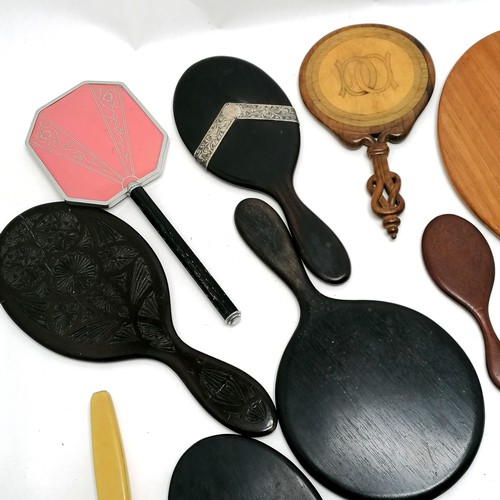 233 - Qty of vintage & antique hand mirrors inc hand carved wooden etc - smallest 16cm