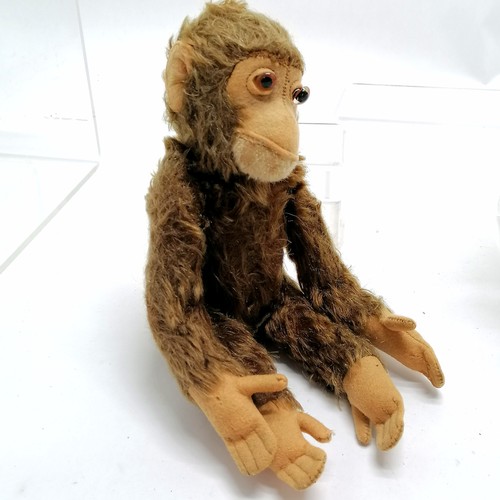 246 - 3 x vintage cuddly toys - bear, chimp (both mohair & jointed - chimp 27cm high) + hare (lacks eyes) ... 