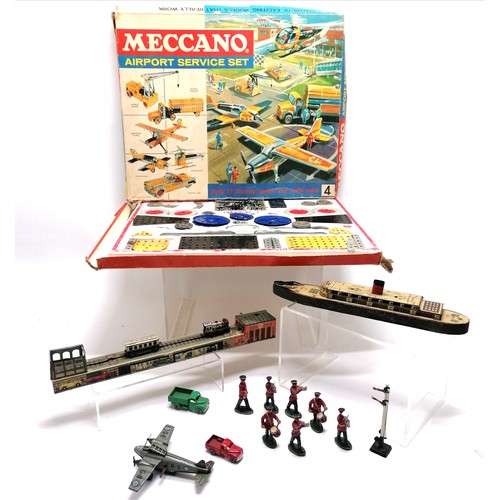 247 - Qty of vintage toys inc Meccano airport service set No 4 (near complete) + manuals, Arnold tin plate... 