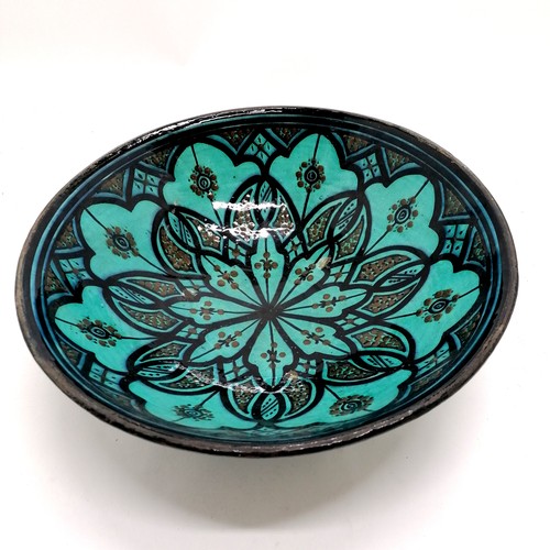 254 - Moroccan Safi pottery blue glaze bowl with flower design - 31.5cm diameter x 12cm high ~ slight wear... 