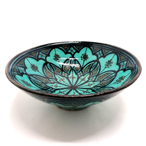 254 - Moroccan Safi pottery blue glaze bowl with flower design - 31.5cm diameter x 12cm high ~ slight wear... 