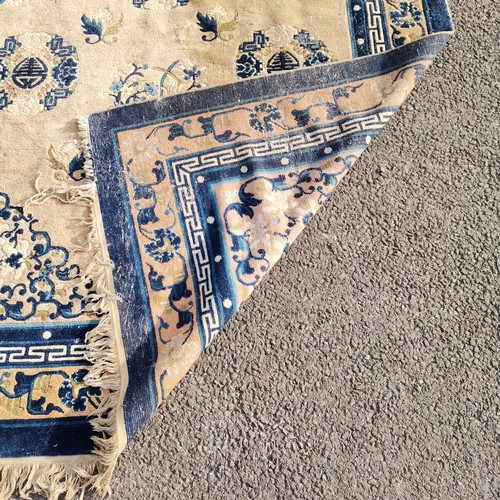 272 - Chinese blue and cream silk rug - 154cm x 251cm