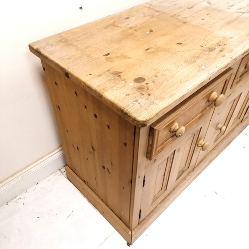 282 - Large pine dresser base with 3 drawers and 3 cupboards 183cm wide 63cm deep 92 high