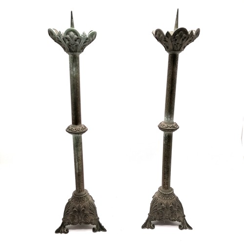 289 - Lucien Chausson antique tall pair of ecclesiastical pricket / candlesticks - 77cm high