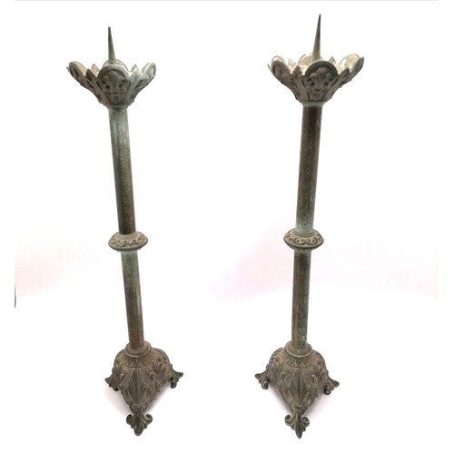 289 - Lucien Chausson antique tall pair of ecclesiastical pricket / candlesticks - 77cm high