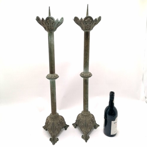 289 - Lucien Chausson antique tall pair of ecclesiastical pricket / candlesticks - 77cm high