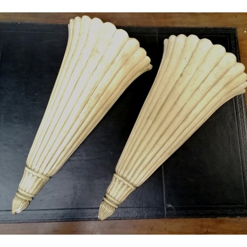 290 - Vintage pair of fluted classical style plaster uplighters - 62cm x 33cm with some losses