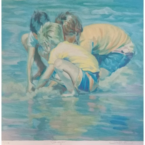 291 - Lucelle Raad (b.1942) signed print of 'Clam Diggers' from a ltd ed of 350 - frame 73cm x 70.5cm