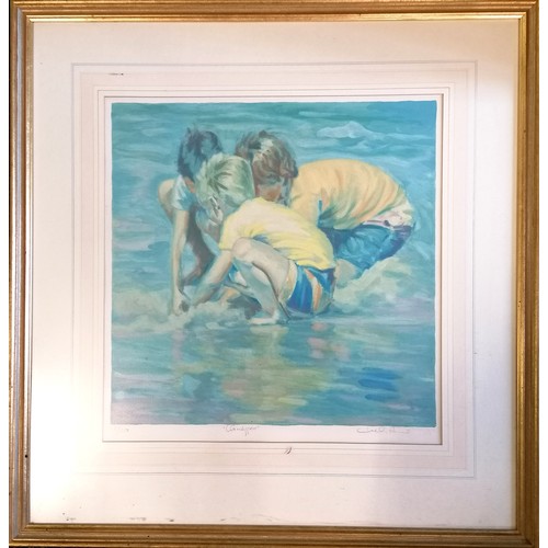 291 - Lucelle Raad (b.1942) signed print of 'Clam Diggers' from a ltd ed of 350 - frame 73cm x 70.5cm