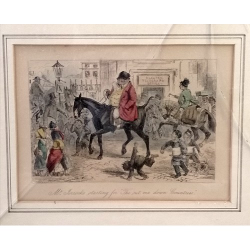 293 - 3 x antique hunting / horse prints - largest 38cm x 48cm has broken glass