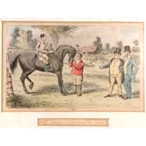 293 - 3 x antique hunting / horse prints - largest 38cm x 48cm has broken glass