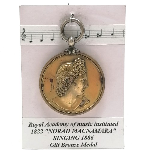 322 - 1886 Royal Academy of Music medal by Benjamin Wyon (1802–58) presented to Norah Macnamara for singin... 