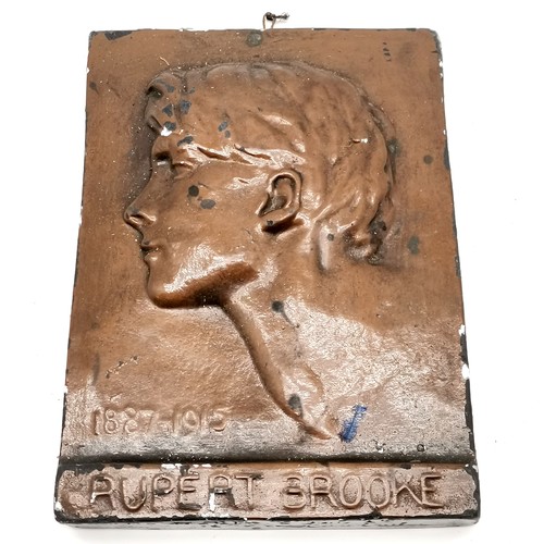 327 - Antique plaster relief panel commemorating poet Rupert Brooke (1887-1915) - 20cm x 14.5cm ~ some los... 