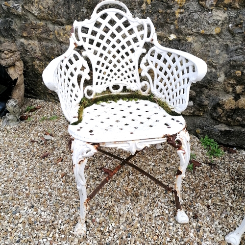 68 - Pair of cast iron garden chairs with lattice detail - 55cm x 45cm x 79cm