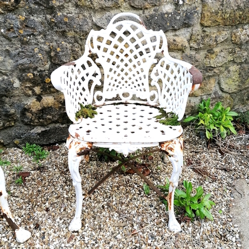 68 - Pair of cast iron garden chairs with lattice detail - 55cm x 45cm x 79cm