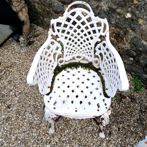 68 - Pair of cast iron garden chairs with lattice detail - 55cm x 45cm x 79cm