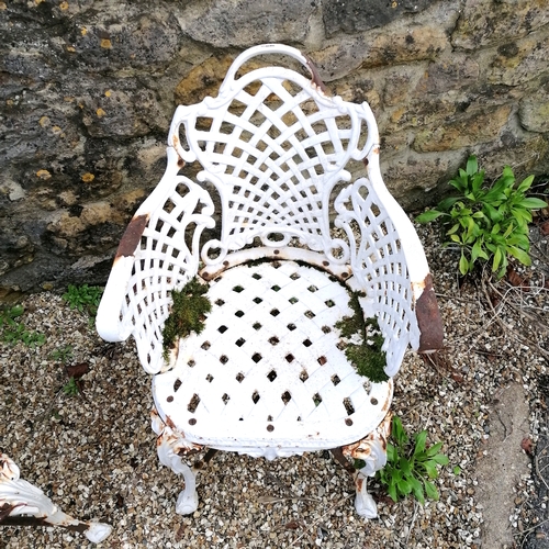 68 - Pair of cast iron garden chairs with lattice detail - 55cm x 45cm x 79cm