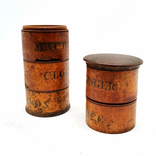 242 - Antique Georgian sycamore wooden spice tower with 5 sections (Ginger, allspice, mace, clove & cinnam... 