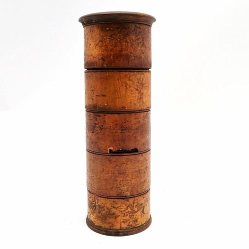 242 - Antique Georgian sycamore wooden spice tower with 5 sections (Ginger, allspice, mace, clove & cinnam... 