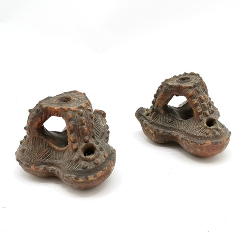 249 - 2 x antique Polynesian / Fijian terracotta water vessels (saqamoli) - 12cm x 9cm ~ some losses but n... 