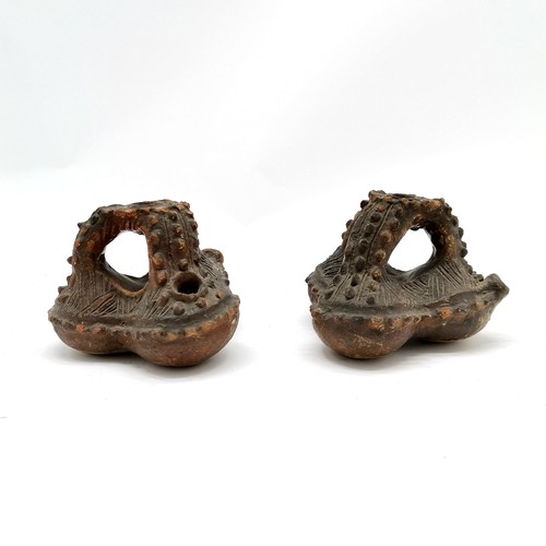 249 - 2 x antique Polynesian / Fijian terracotta water vessels (saqamoli) - 12cm x 9cm ~ some losses but n... 