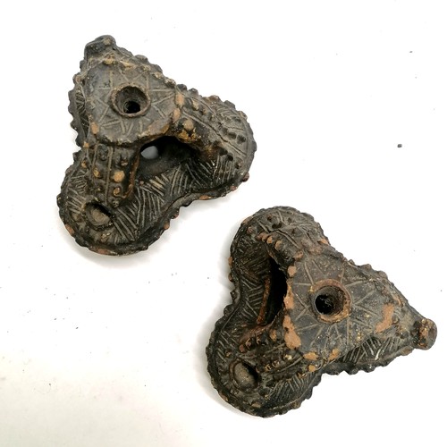 249 - 2 x antique Polynesian / Fijian terracotta water vessels (saqamoli) - 12cm x 9cm ~ some losses but n... 