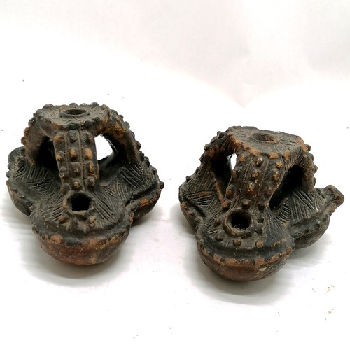 249 - 2 x antique Polynesian / Fijian terracotta water vessels (saqamoli) - 12cm x 9cm ~ some losses but n... 