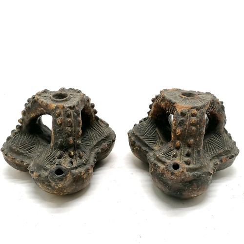 249 - 2 x antique Polynesian / Fijian terracotta water vessels (saqamoli) - 12cm x 9cm ~ some losses but n... 