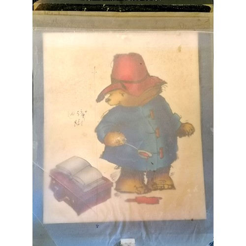 42 - Fontana paperbacks original book art of Paddington with spoon & suitcase - mount 40cm x 34.5cm & has... 