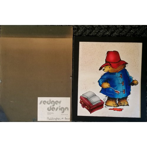 42 - Fontana paperbacks original book art of Paddington with spoon & suitcase - mount 40cm x 34.5cm & has... 
