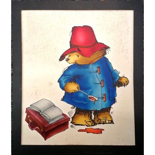 42 - Fontana paperbacks original book art of Paddington with spoon & suitcase - mount 40cm x 34.5cm & has... 